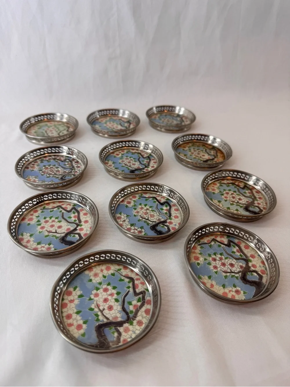 Vintage MCM Barware Japanese Sakura Foil & Washi Paper Glass Coasters MAKE OFFER